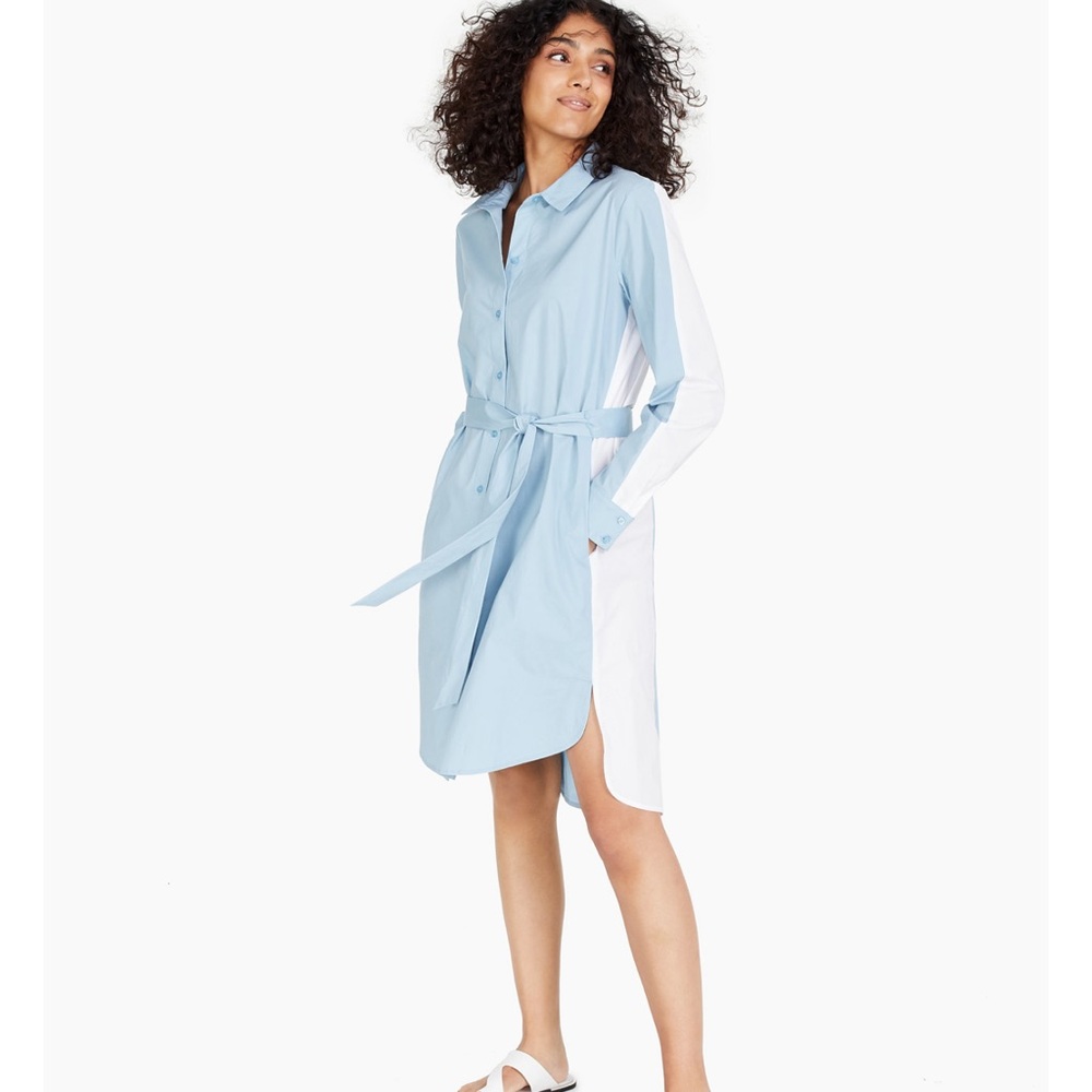 Petite colorblocked tie-waist button-Down shirtdress (Afani)
